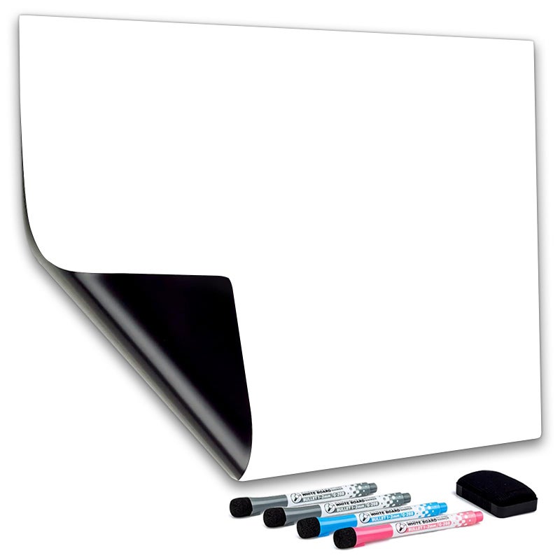 CUHIOY Magnetic Whiteboard Sheets 20" x 12" for Fridge, Easy to Clean Refrigerator Magnet Dry Erase White Board, Idea for Family Planner Organiser to Do List Grocery List with 4 Marker Pens & Eraser - Image 1